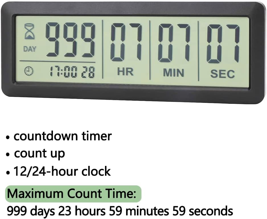 Large LCD Digital Countdown Clock, Up to 999 Days