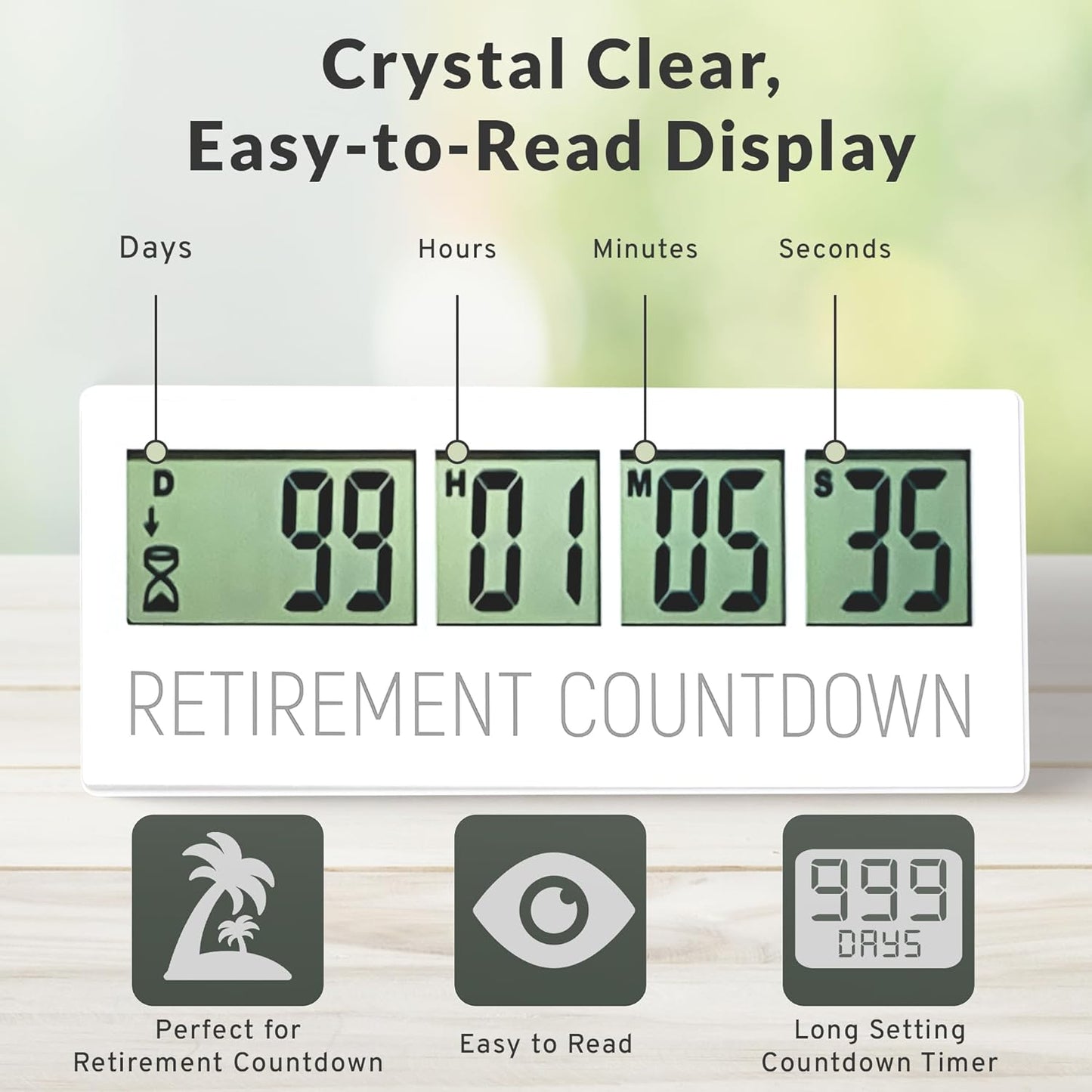 Retirement Countdown Clock - Up to 999 Days LCD Digital Timer