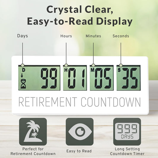 Retirement Countdown Clock - Up to 999 Days LCD Digital Timer