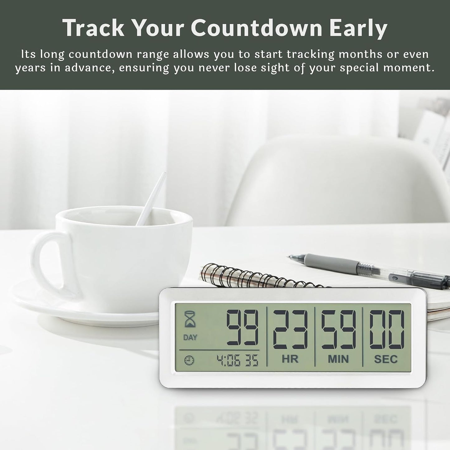 Large LCD Digital Countdown Clock, Up to 999 Days