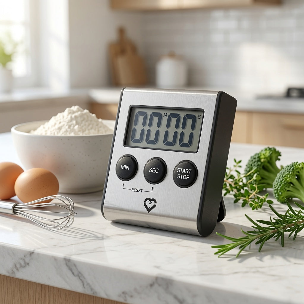 Stainless Steel Digital Kitchen Timer – Ultra-Strong Magnetic Back, Fold-Out Desk Stand, Effortless One-Touch Setup, Extra-Loud Alarm, Oversized Display, Auto Memory
