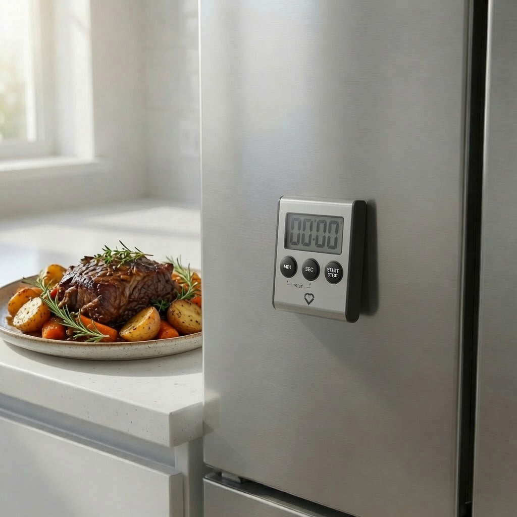 Stainless Steel Digital Kitchen Timer – Ultra-Strong Magnetic Back, Fold-Out Desk Stand, Effortless One-Touch Setup, Extra-Loud Alarm, Oversized Display, Auto Memory